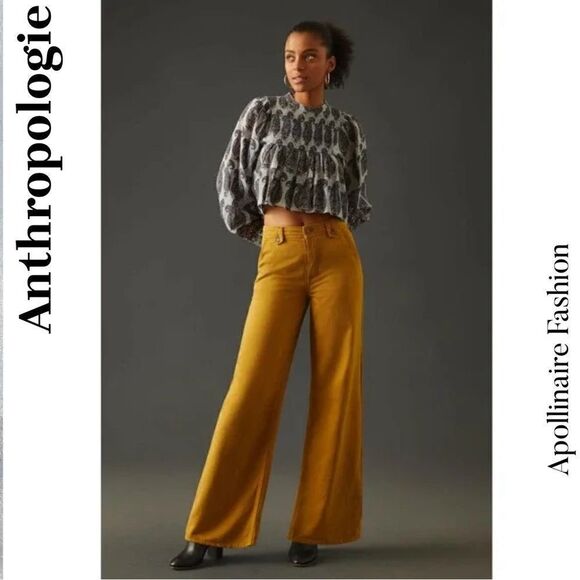 PILCRO COLUMN PANTS HIGH RISE IN DENIM YELLOW SIZE 31 NEW - Picture 1 of 8